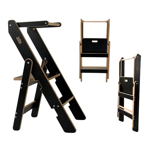 Lernturm Klappbar aus Holz, Lernturm faltbar, Küchenturm aus Holz, Klappbarer Küchenhelfer, Lerntower Montessori, Kleiner Lehrturm (schwarz) von Babywood