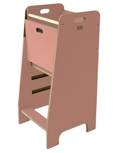 Lernturm aus Holz extra sicher | Montessori Küchenhelfer | Küchenhelfer | Verstellbare Plattform | Kitchen Helper | Sichere Küchenmöbel | Küchentreppe eingebettet (Rosa) von Babywood