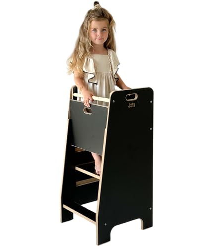 Lernturm aus Holz extra sicher | Montessori Küchenhelfer | Küchenhelfer | Verstellbare Plattform | Kitchen Helper | Sichere Küchenmöbel | Küchentreppe eingebettet (Schwarz) von Babywood