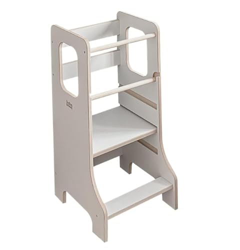 Lernturm extra sicher | Küchenhelfer Slim M| Montessori Lernturmfür Kinder | Verstellbare Plattform | Küchenhelfer aus Holz | Sichere Treppe für Kinder | Küchenmöbel Montessori (Grau) von Babywood
