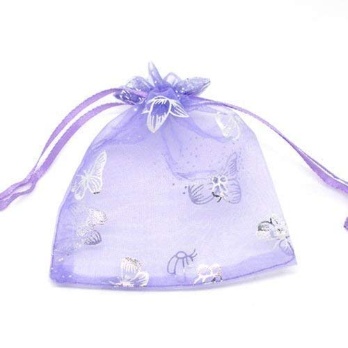 Bacabella 10136 Organza Beutel 9x12cm Lila mit Schmetterlingen (10 Stück) zum Verpacken von Aufmerksamkeiten und Geschenken z.B. Schmuck und Kleinteile von Bacabella