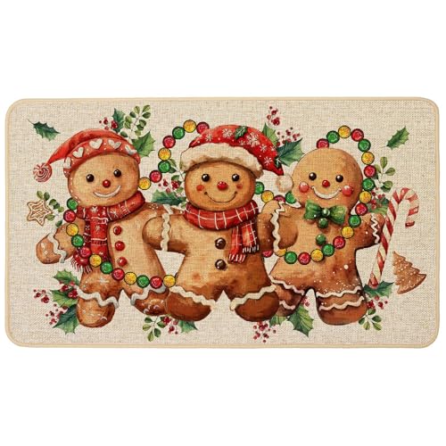 Baccessor Fußmatte mit weihnachtlichem Lebkuchenmann, Motiv: Frohe Weihnachten, Winter, rutschfest, für den Eingangsbereich, Veranda, für drinnen und draußen, Urlaubsdekoration, 43,2 x 73,2 cm von Baccessor
