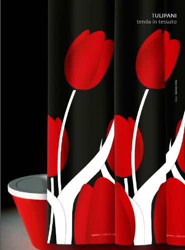 wohnideenshop Duschvorhang Tulipani schwarz rot weiß Tulpen 120cm breit x 200cm lang Textil mit Ringe von Bacchetta
