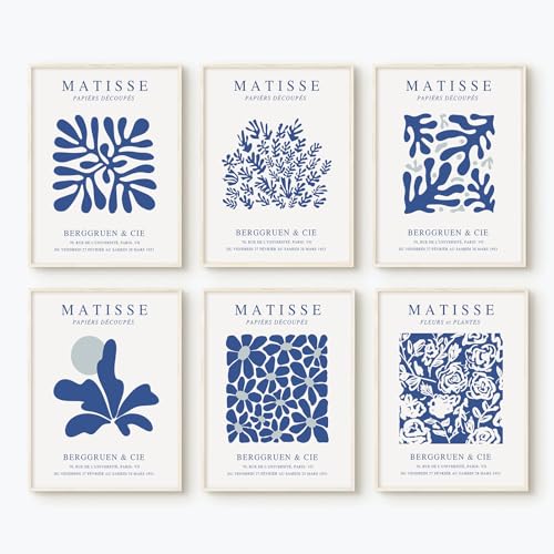 Blaue Matisse Wandkunstdrucke, abstrakte ästhetische Leinwand, Wandkunst, trendiges Henri Matisse, Wandkunst, Poster, marineblaues Kunstwerk, Blumenmarkt, minimalistische Bilder für Zimmer, von Baccone