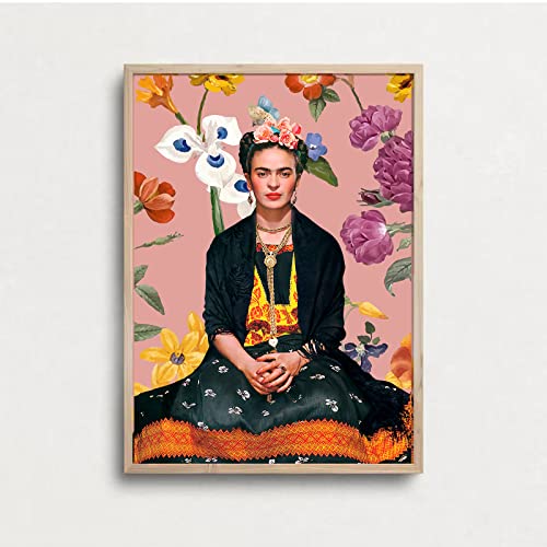 Frida Kahlo Wandkunstdrucke Dekor Feministische Wandkunst Frida Kahlo Poster und Drucke Frida Kahlo Leinwand Wandkunst Gemälde Mexikanisches Kunstwerk für Wände Blumenmuster Blumendruck 40,6 x 61 cm von Baccone