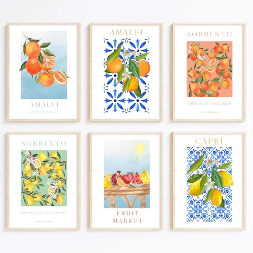 Fruit Wall Art Kitchen Artwork Wall Decor Fruit Prints Colorful Lemon Canvas Wall Art Vintage Pictures Fruit Market Poster Lemon Orange Prints Set of 6 for Room Bedroom 12x16 Inch Unframed von Baccone