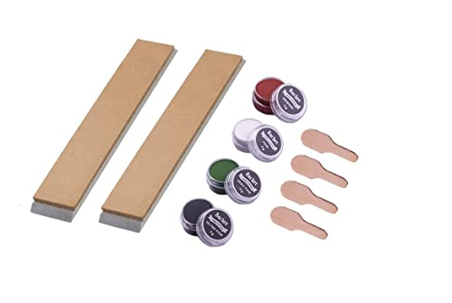 Bacher Messerschärf-System Abziehleder – Set 2X Streichriemen + 4X Abziehpaste – für Fixed Angle-Schärfsysteme von Apex Edge, Ruixin und KKmoon von Bacher