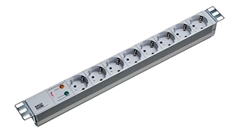 Bachmann Steckdosenleiste 19'' Zoll PDU 8-Fach mit Überspannungsschutz 1HE 2m Kabel Mehrfachsteckdose für Serverschrank Rack Grau 333.404 (inkl. 2X Befestigungswinkel und Schrauben) von BACHMANN