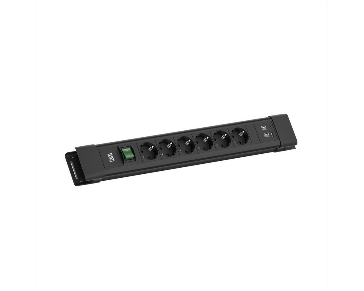 Bachmann CONNECTUS 6xCEE7/3 Steckdosenleiste (Kabellänge 2 m), 1xSchalter 1xUSB A/C 22W 2,0m CEE7/7 Schwarz von Bachmann