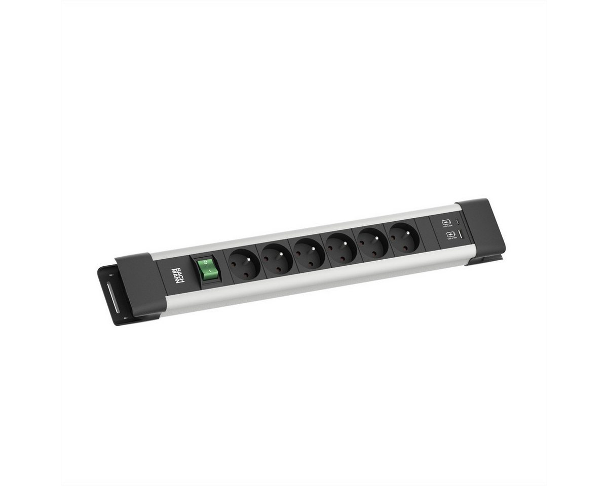 Bachmann CONNECTUS 6xUTE Steckdosenleiste (Kabellänge 2 m), 1xSchalter 1xUSB A/C 22W 2,0m CEE7/7 Grau von Bachmann