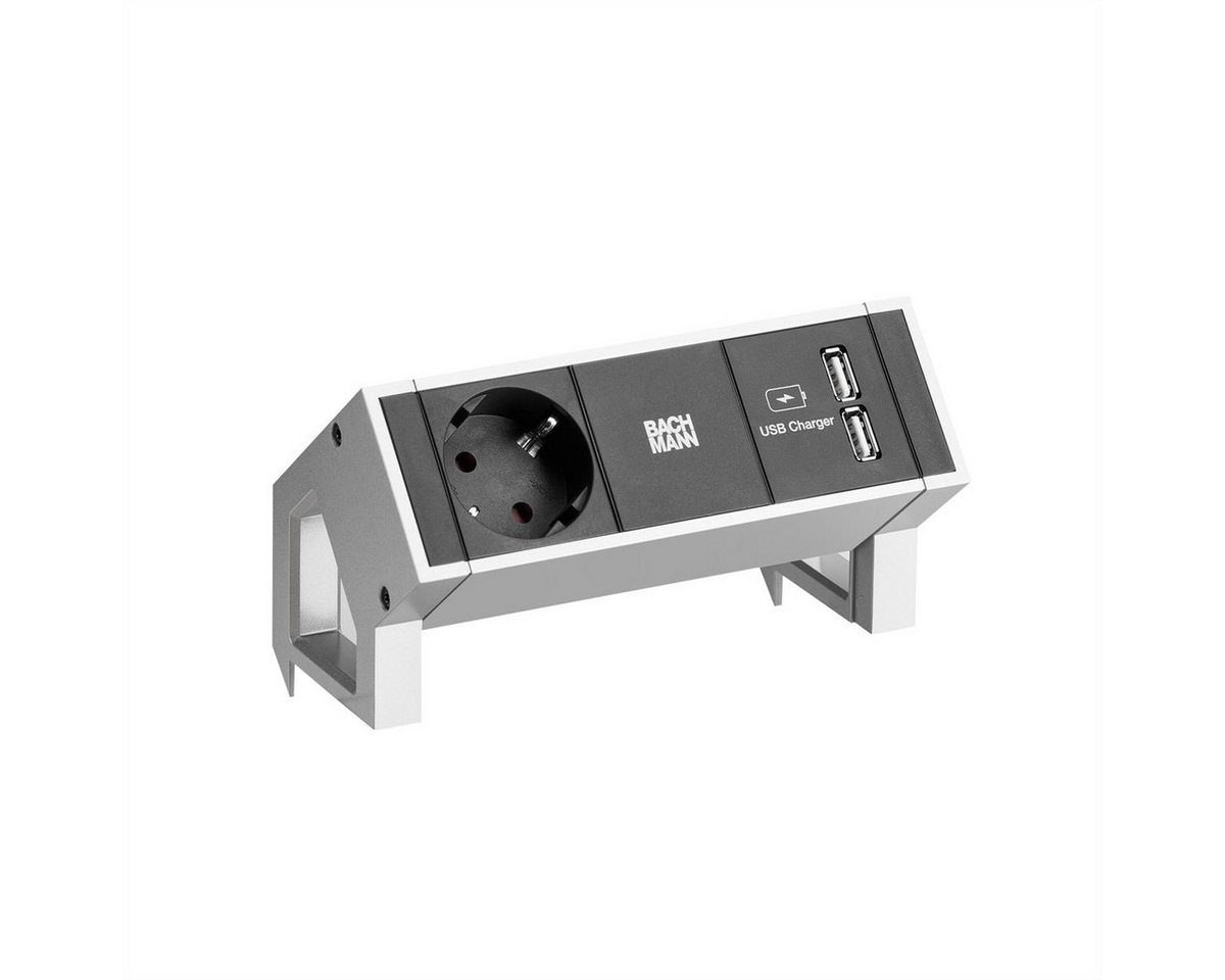 Bachmann DESK2 1x Schutzkontakt 1xUSB Charger Inox Steckdosenleiste (Kabellänge 0.2 m) von Bachmann