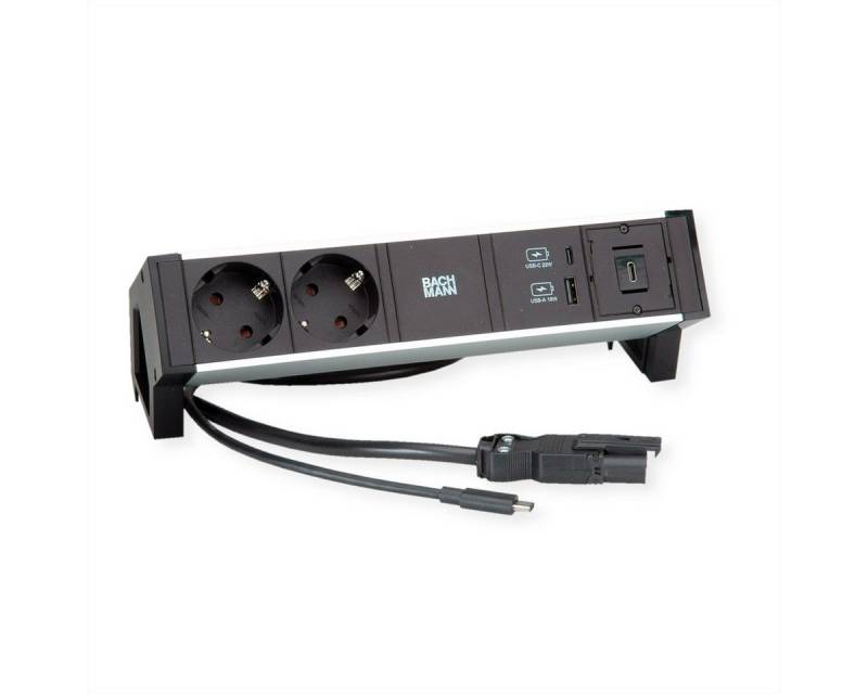 Bachmann DESK2 2x Schutzkontakt, 1x USB-C Steckdosenleiste (Kabellänge 1 m), USB Charger A&C 22W, GST18 von Bachmann