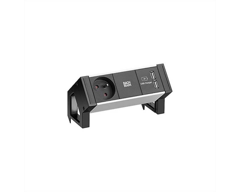 Bachmann DESK2 ALU BLACK 1xUTE 1xUSB Charger 0,2m GST18 Steckdosenleiste (Kabellänge 0.2 m) von Bachmann
