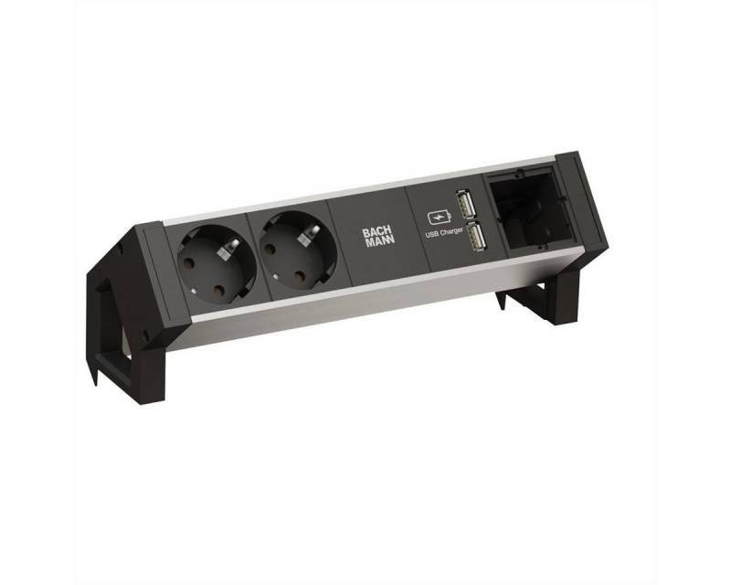 Bachmann DESK2 ALU BLACK 2x Schutzkontakt 1x USB-Charger 1x ABD GST18 Steckdosenleiste (Kabellänge 0.2 m) von Bachmann