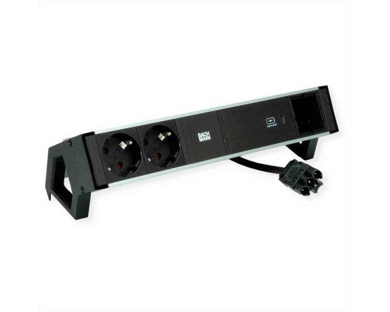 Bachmann DESK2 ALU BLACK 2xSchutzkt.USBC Steckdosenleiste (Kabellänge 0.2 m), USB Charger 60W 1xABD 0,2m GST18 von Bachmann