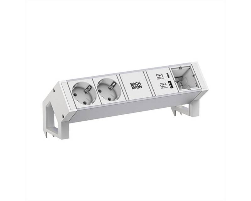 Bachmann DESK2 ALU WHITE 2xCEE7/3 1xCM 1xUSB A/C 22W 0,2m GST18 Steckdosenleiste (Kabellänge 0.2 m) von Bachmann