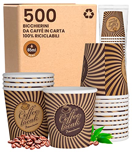 500 Espresso Pappbecher 65ml Biologisch Abbaubare Kaffee Einwegbecher - Ökologisches Design VintageCUP - Kleine Größe für italienischen Espresso für Heißen Getränken von Baciato Caffè