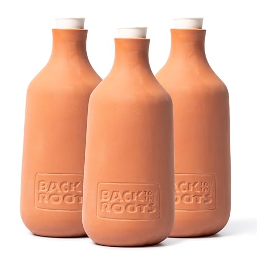 Back to the Roots Selbstbewässernder Olla-Topf aus Terrakotta, 3 Stück, 700 ml, bietet 1 Woche Präzisionsbewässerung von Back to the Roots