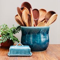 Jumbo Utensil Crock - Bauernhaus Küchenutensilien Halter Extra Großer Blauer Utensilien Keramik Holzlöffel von BackBayPottery