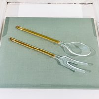 Vintage Art Deco Moser Amber Klarglas Serviergabel Löffel Gelb von BackInTimeByAmanda