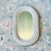 Vintage Pier 1 Weiß Geflochtener Ovaler Wandspiegel 71 X 52 cm Strand Boho Shabby Chic Rattan von BackInTimeByAmanda