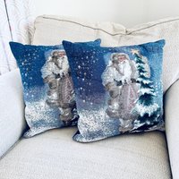 Vintage Weihnachten Gobelin Kissen Riverdale Weihnachtsmann 2Er Set Blau Stern 15 " von BackInTimeByAmanda