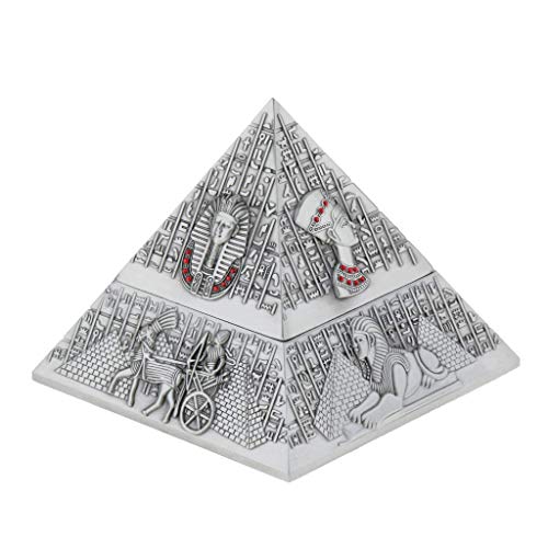 Backbayia Auto-Aschenbecher Pyramid Aufbewahrungsbox Vintage mit Deckel Innendekoration, Silber von Backbayia