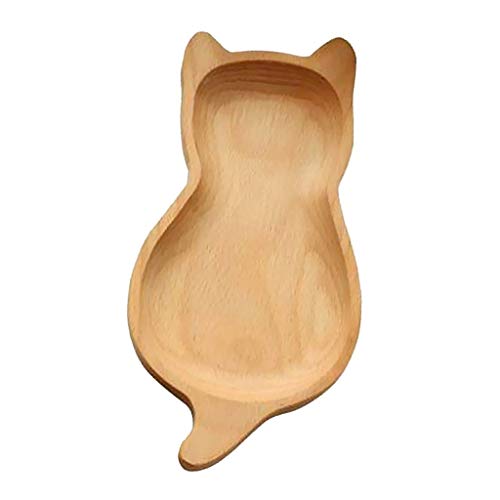 Backbayia Holz Snackteller Speiseteller Deko Holzteller Obstteller Dessertteller Dekoteller (Katze) von Backbayia