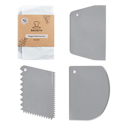 Backefix 16x11cm Teigkarte groß Schaber Küche Set | große Teigspachtel zum arbeiten mit Teigen und Massen | 3er Set Spachtel Kunststoff, wertig, ÖKOTEST, BPA-frei, lebensmittelecht, grau von Backefix