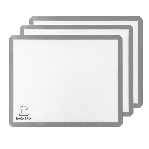 Backefix Silikon Backmatte 40x30 cm | 3x Stück hochwertige wiederverwendbare Silikonbackmatte Schadstoff frei | spülmaschinenfest, zuschneidbar | umweltbewusst und gesund backen mit Dauerbackmatte von Backefix
