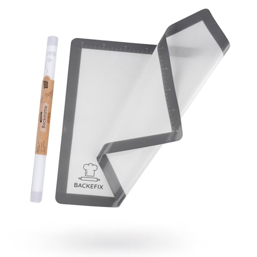 Backefix Silikon Backmatte 50x40 cm | hochwertige wiederverwendbare Silikonbackmatte Schadstoff frei | spülmaschinenfest, zuschneidbar | umweltbewusst und gesund backen mit Dauerbackmatte von Backefix