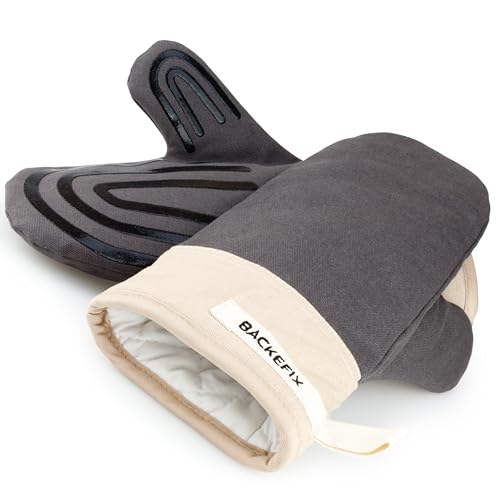 Backefix Ofenhandschuhe mit Silikonmusterung – Backofenhandschuhe hitzebeständig bis 250°C, rutschfest, Baumwolle, nachhaltig, waschbar, komfortabel und plastikfrei von Backefix