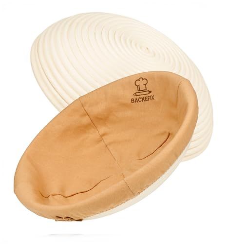 Gärkörbchen rund 30cm von Backefix – Brot Gärkorb handgefertigt aus Rattan mit Leinentuch – Brotbackzubehör ideal zum Brot backen für zu Hause von Backefix