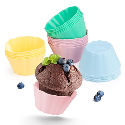 Backefix Backförmchen Silikon Muffinförmchen groß im 24er Set, je 7,5 x 4 cm | BPA frei mit Silikonformen backen | Rückstandslos ohne Einfetten und Einweg | Muffin Silikonförmchen klein, pastell bunt von Backefix