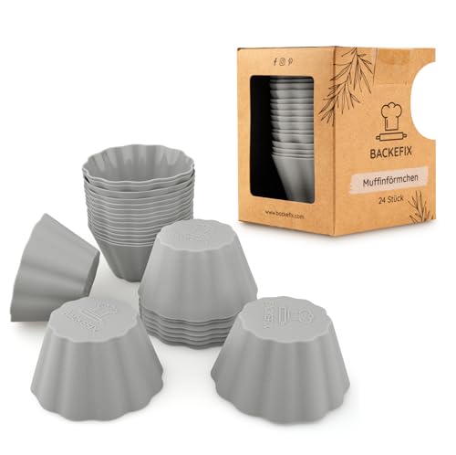 Backefix wiederverwendbare Muffinförmchen Silikon BPA frei im 24 Set, nach deutschem Standard | Muffin Formen antihaftend ohne Einfetten, stabil & dickwandig, Muffinform einzeln je 7,5 x 4cm groß XXL von Backefix
