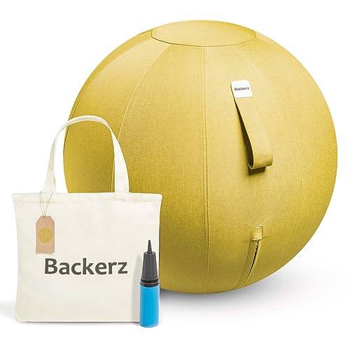 Backerz® Sitzball - Ergonomische Sitzmöbel für Büro und Heimbüro - Langlebiger Stoff, Gymnastikball - Fitness-Ball, Ballstuhl mit Ballauflage - Waschbarer Leinenbezug (65 cm, Gelb) von Backerz