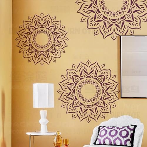 70 cm große, große, runde exotische Mandala-Schablonen für Wände, Vorlagen an der Wand, wiederverwendbar, zum Bemalen, Malen, Basteln, Möbel, Kühlschränke, Größe Ziegelkitt, Dekorieren von 壁涂鸥 BackgroundTurnOver