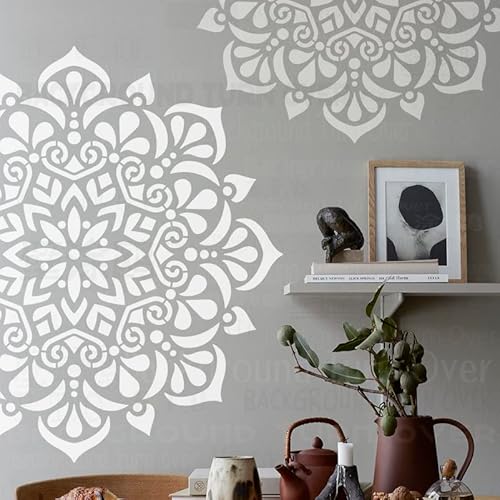 70cm Round Flower Mandala Schablone Schablonen Für Wände Große Möbel Vorlage Malen Große Mandala Vorlagen Malen Wiederverwendbare Fliesen Bodenbelag Muster Zu Dekorationsrahmen Nische Wand von 壁涂鸥 BackgroundTurnOver