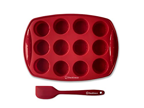 Backhaus Mini Muffinform - Antihaft Silikon Backform für 12 Brownies, Muffins oder Cupcakes aus Platinum Silikon | Rot (Rot, 1) von Backhaus