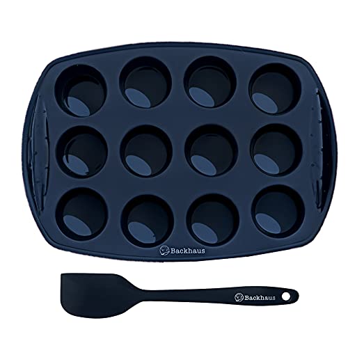 Backhaus Mini Muffinform - Antihaft Silikon Backform für 12 Brownies, Muffins oder Cupcakes aus Platinum Silikon | Rot (Schwarz, 1) von Backhaus