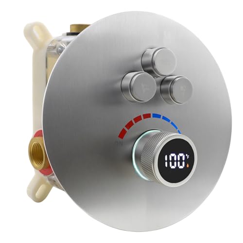 Rundes Duschventil mit Digitalanzeige, 3-Wege-Duscharmatur, verdeckte Installation, kann die ganze Zeit verwendet werden, gebürstetes Nickel Rundes Duschventil mit Digitalanzeige, 3-Wege-Duscharmatur, verdeckte Installation, kann die ganze Zeit verwendet werden, gebürstetes Nickel von Backnets