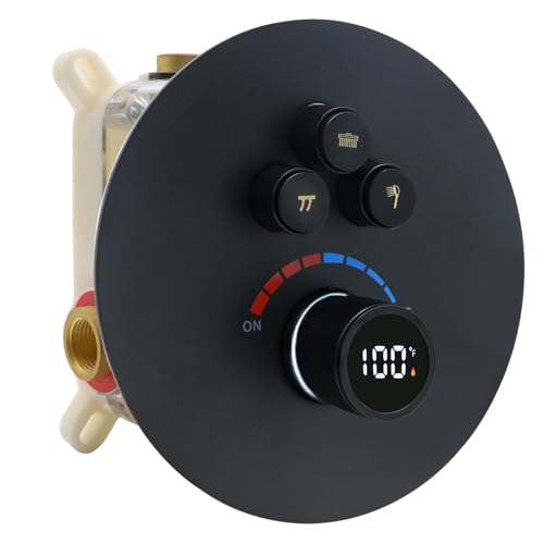 Rundes Duschventil mit Digitalanzeige, 3-Wege-Duscharmatur, verdeckte Installation, kann die ganze Zeit verwendet werden, mattschwarz Rundes Duschventil mit Digitalanzeige, 3-Wege-Duscharmatur, verdeckte Installation, kann die ganze Zeit verwendet werden, mattschwarz von Backnets