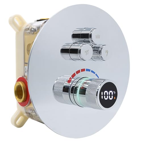 Rundes Duschventil mit Digitalanzeige, 3-Wege-Duscharmatur, verdeckte Installation, kann die ganze Zeit verwendet werden, poliertes Chrom Rundes Duschventil mit Digitalanzeige, 3-Wege-Duscharmatur, verdeckte Installation, kann die ganze Zeit verwendet werden, poliertes Chrom von Backnets