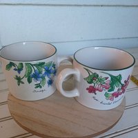 2 Vintage Sammeltasse Kaffee Tee Tasse Sakura Majesticware Geranium Sue Zipkin 1997 20 G. Zustand Ist in Gutem | P-2-2 von BacktoyouShop