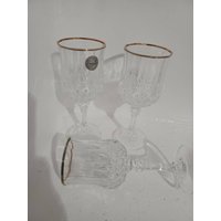 3 Vintage Cristal D'arques Longchamp Durand Gold Rim Wine Water Goblets 4Oz 7". Zustand Ist in Gutem | Indincab von BacktoyouShop