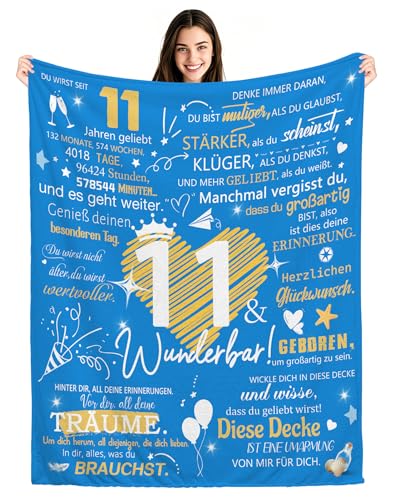 Bacmaxom 11. Geburtstag werfen Decken Tagesdecken für Mädchen Jungen Happy Birthday Geschenke für 11 Jahre alt Tochter Sohn Schwester Bruder Enkelin Enkel Nichte Neffe Cousine Freunde (11) von Bacmaxom