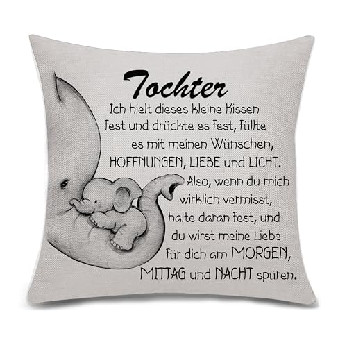 Bacmaxom Schöne Geschenk für Tochter von Mama Papa Elefant Cartoon Kissenbezug für Tochter Geburtstag Geschenk Familie Geschenk (Tochter) von Bacmaxom