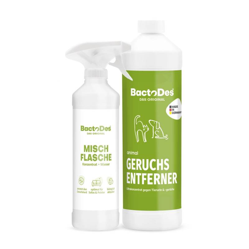 BactoDes Animal Geruchsentferner Gegen Tierurin Konzentrat in 1L Flasche mit Misch- und Sprühflasche BactoDes Animal Geruchsentferner Gegen Tierurin Konzentrat in 1L Flasche mit Misch- und Sprühflasche von BactoDes