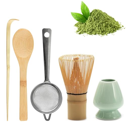 Bacxzomx 5 Stück Matcha Set, Matcha Besen Macha Tea Set, Whisk ZubehöR, Bambusbesen, LöFfel, Keramik Matcha Besen Halter, Beste Geschenk für Matcha-Liebhabern Bacxzomx 5 Stück Matcha Set, Matcha Besen Macha Tea Set, Whisk ZubehöR, Bambusbesen, LöFfel, Keramik Matcha Besen Halter, Beste Geschenk für Matcha-Liebhabern von Bacxzomx
