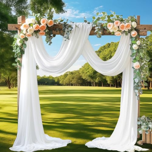 Bacxzomx Querbehang Freihanddeko Weiß Vorhang Hochzeitsbogen, Chiffon Stoff Querbehang Gardine, Hochzeitsbogen Gardinen Dekoration für Fotografie Party Hochzeit Torbogen Zeremonie von Bacxzomx